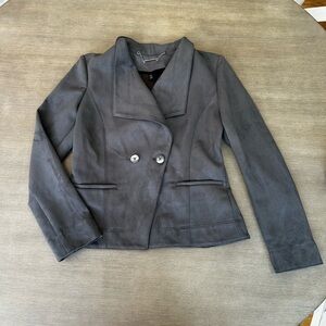 White House black market sueded Gray Double-Breasted Jacket 4 EUC